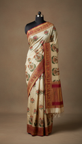 Ivory Silk Saree with Heritage Embroidery