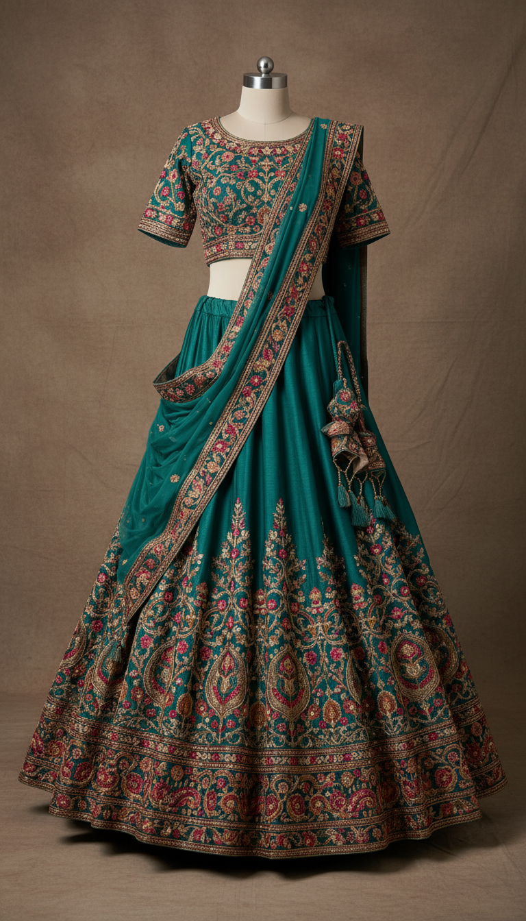 Teal Jade Lehenga with Ornate Motifs