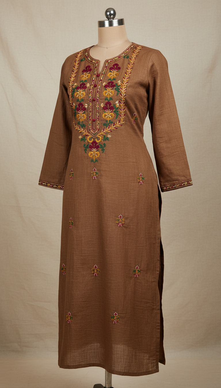 Earth Brown Kurti with Regional Pattern