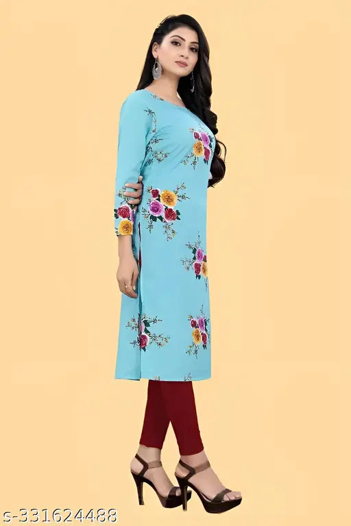 Women's and Girls Crepe Aline Straight Cut Kurti