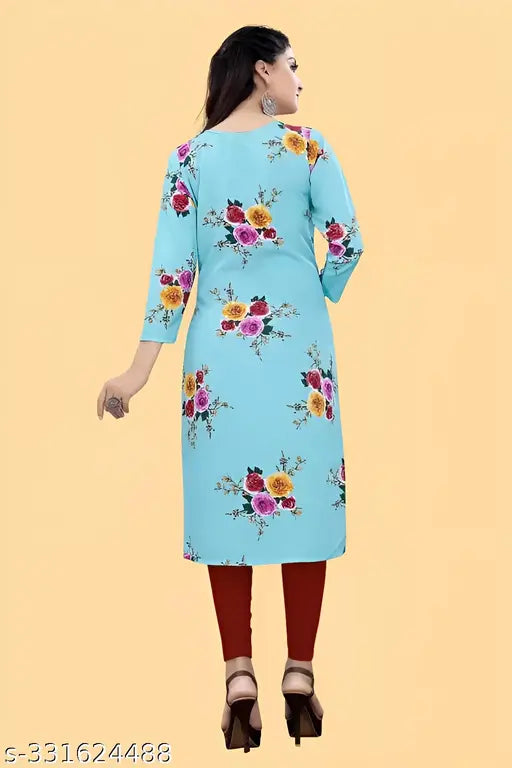 Women's and Girls Crepe Aline Straight Cut Kurti