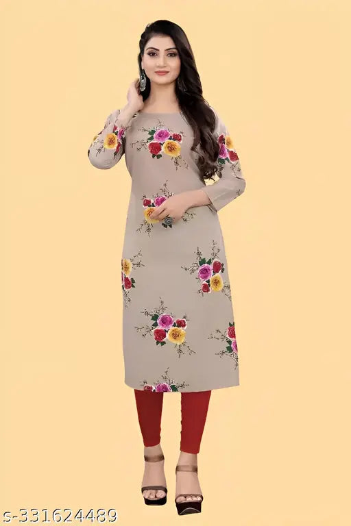 Women's and Girls Crepe Aline Straight Cut Kurti