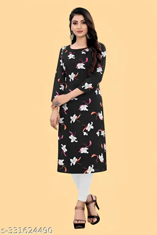 Women's and Girls Crepe Aline Straight Cut Kurti