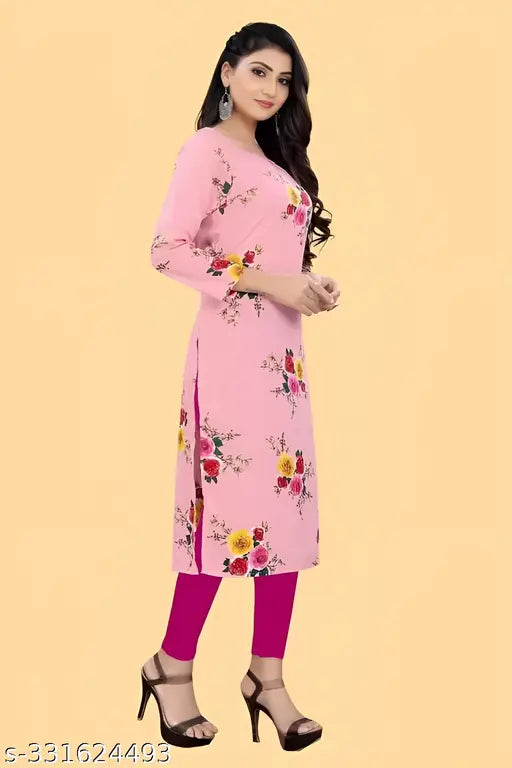 Women's and Girls Crepe Aline Straight Cut Kurti