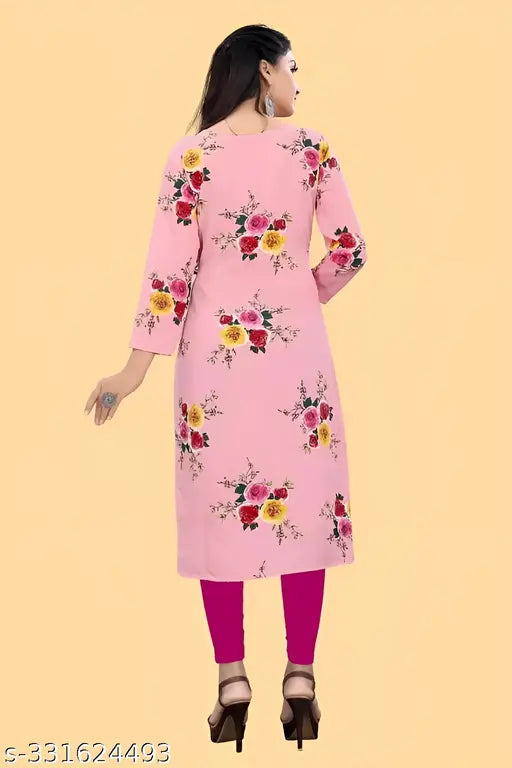 Women's and Girls Crepe Aline Straight Cut Kurti