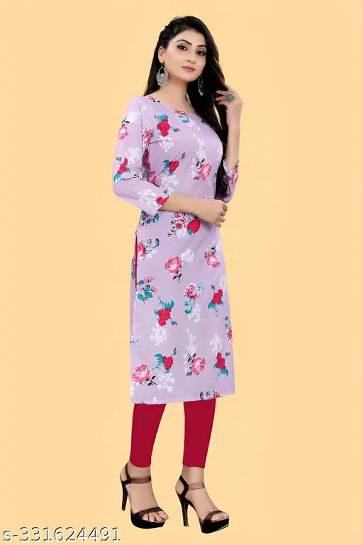 Women's and Girls Crepe Aline Straight Cut Kurti