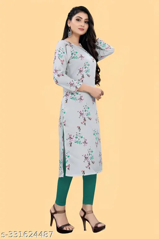 Women's and Girls Crepe Aline Straight Cut Kurti