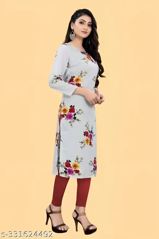 Women's and Girls Crepe Aline Straight Cut Kurti