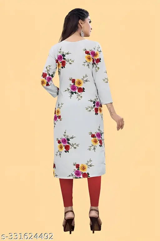 Women's and Girls Crepe Aline Straight Cut Kurti