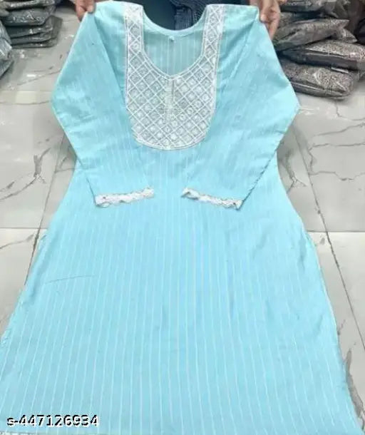 Women White Cotton Embroidered Kurti | A-Line Anarkali Kurta with 3/4 Sleeves & Round Neck | Casual, Office & Festive Wear Kurti