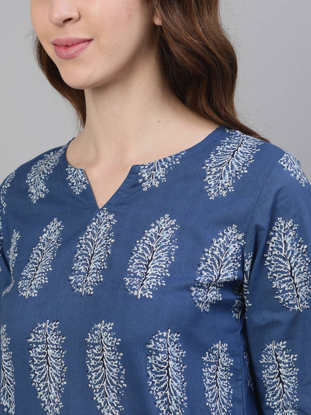 Blue \u0026 White Ethnic Printed Straight Cotton Sleepwear