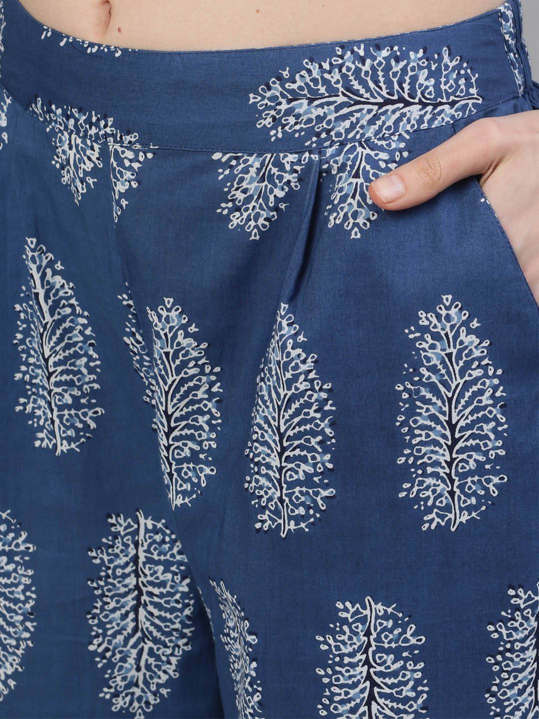 Blue \u0026 White Ethnic Printed Straight Cotton Sleepwear