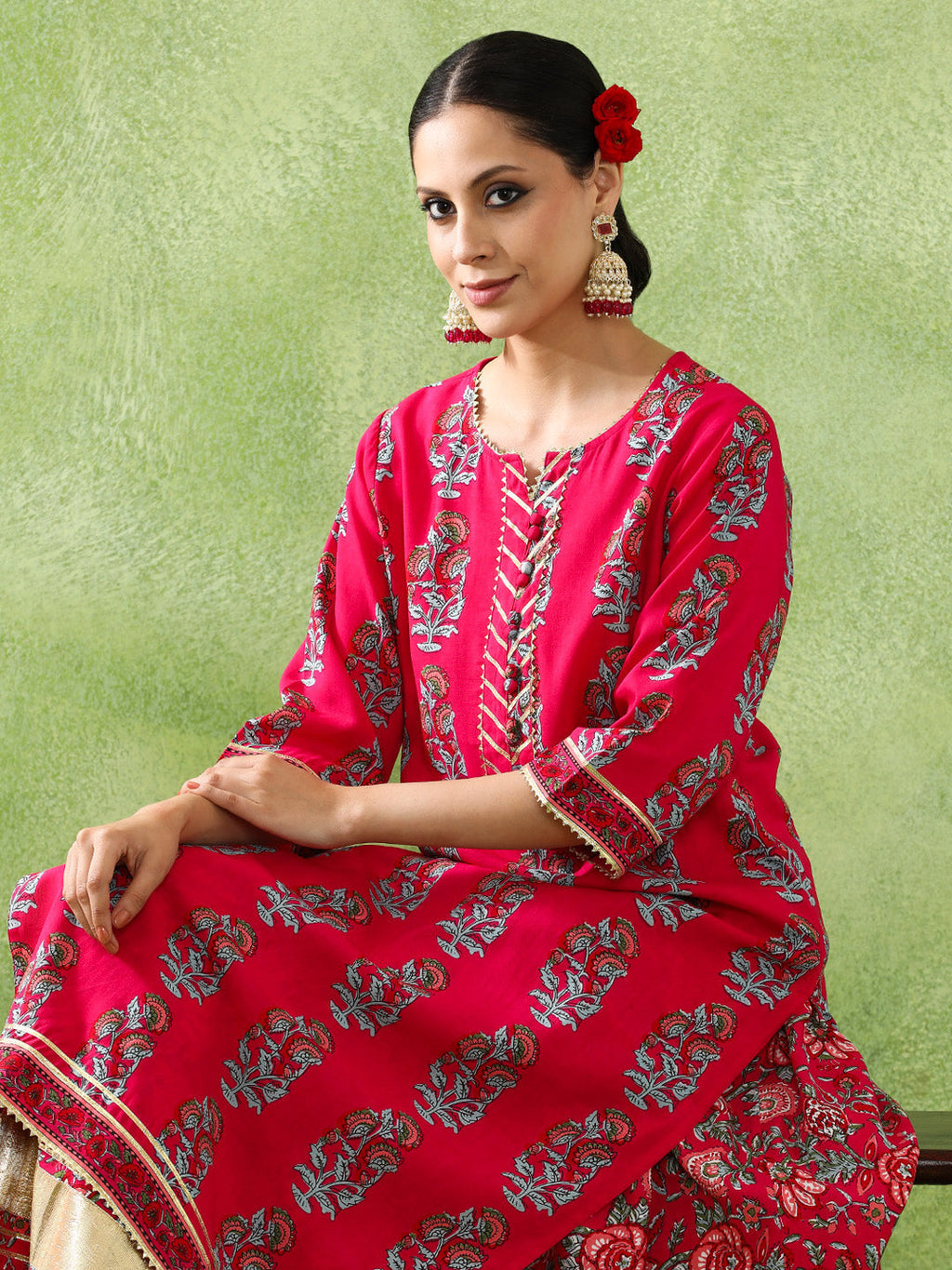 Floral Embroidered A-Line Kurta \u0026 Skirt Sets