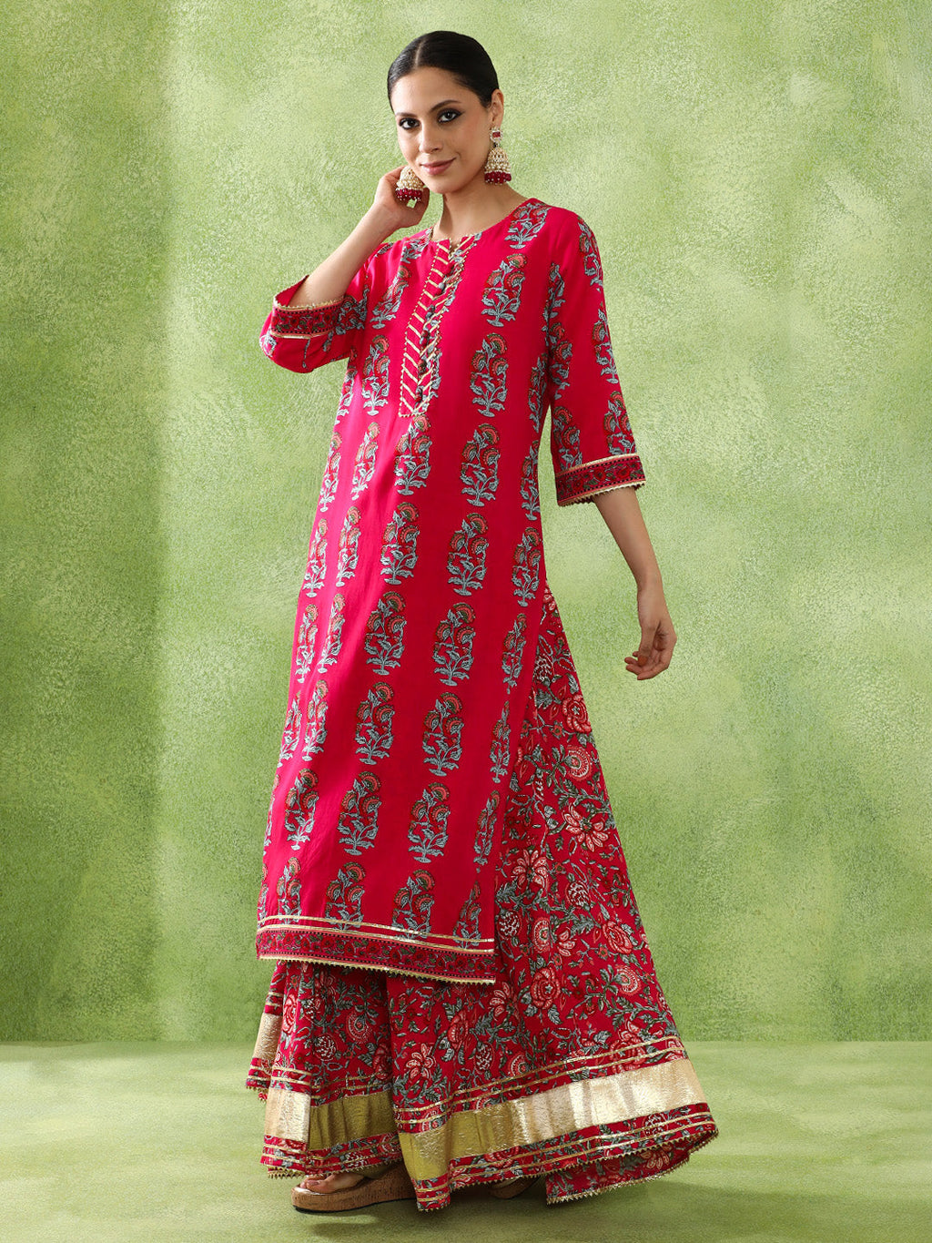 Floral Embroidered A-Line Kurta \u0026 Skirt Sets