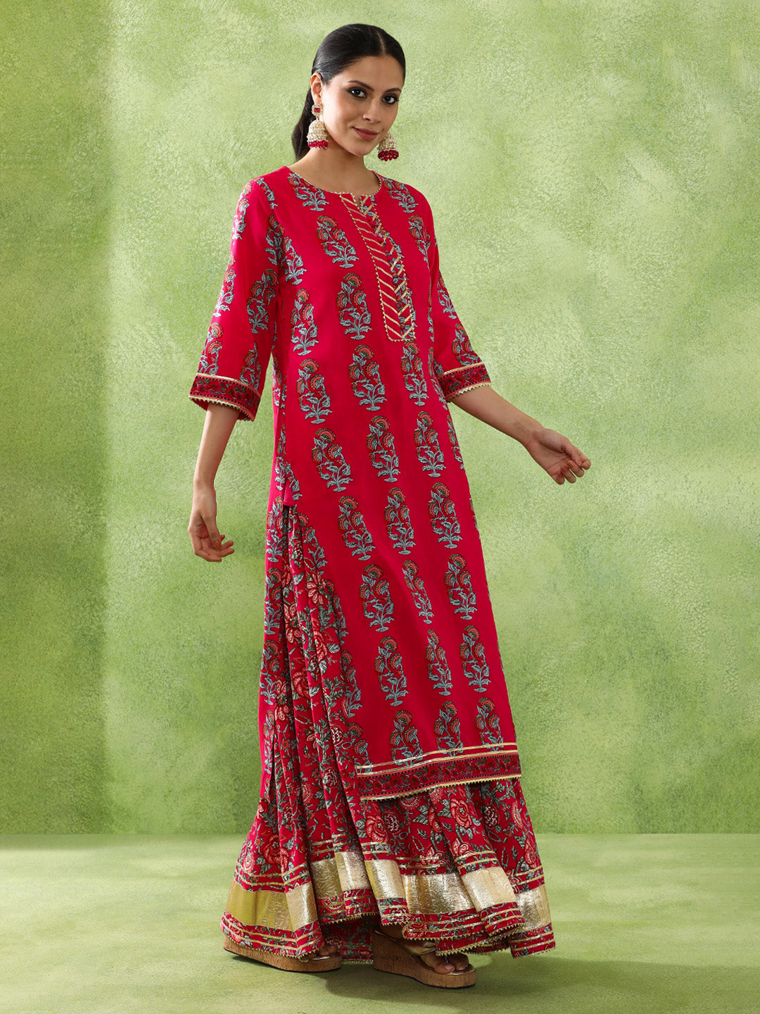 Floral Embroidered A-Line Kurta \u0026 Skirt Sets