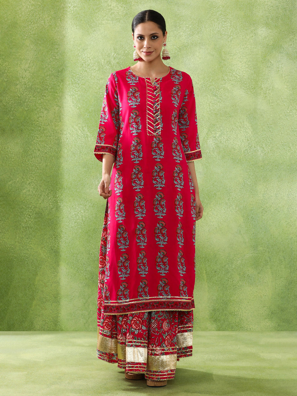Floral Embroidered A-Line Kurta \u0026 Skirt Sets